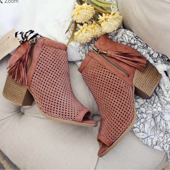 Chic Cinnamon Perforated Peep Toe Booties - Picture 3 of 7